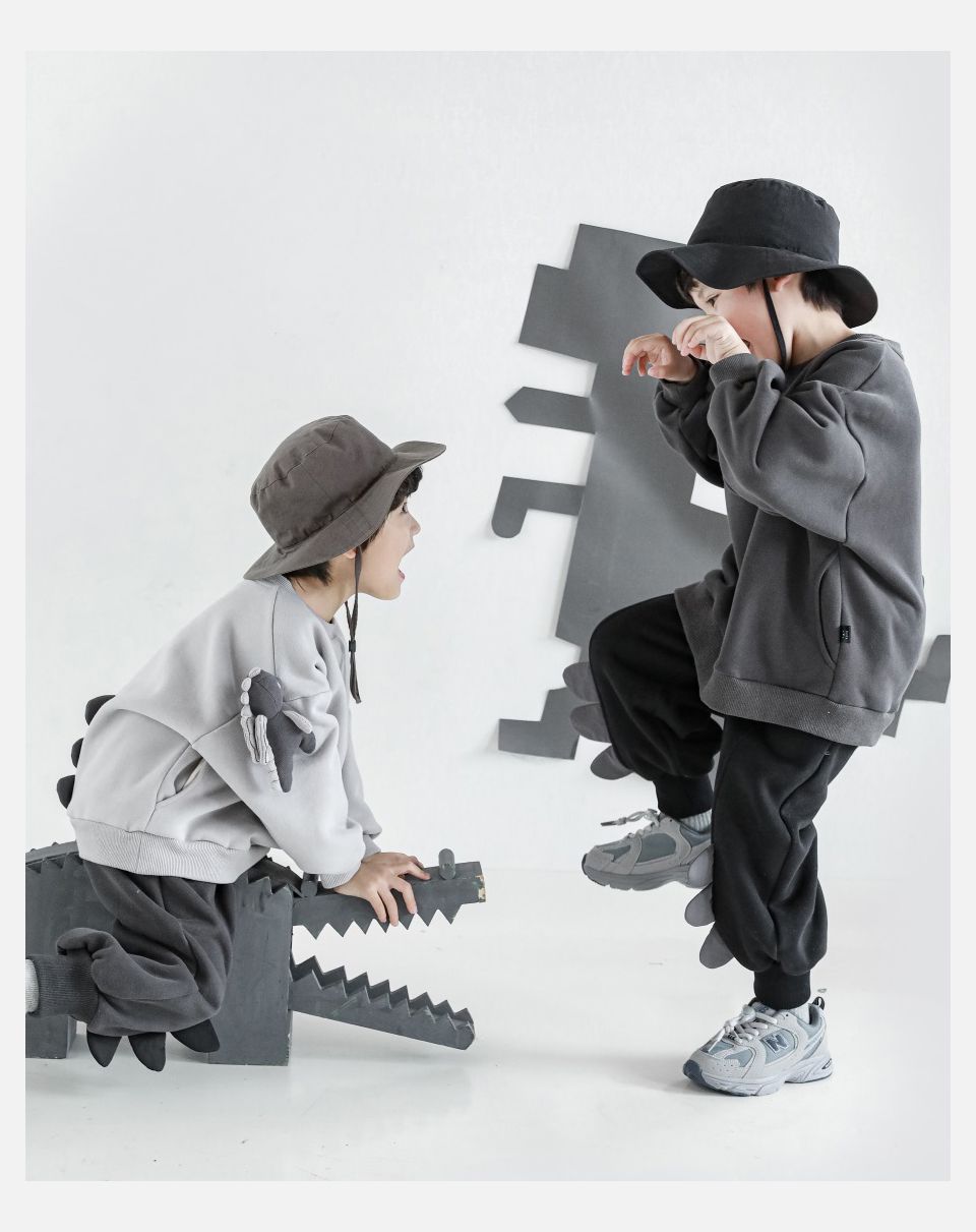 TONGMO - 加厚造型腰鬆緊休閒長褲-恐龍背棘-深灰色