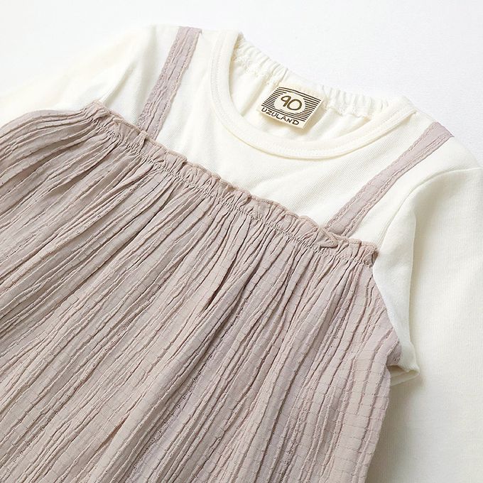 日本 ZOOLAND - 假二件典雅緹花長袖上衣-櫻桃刺繡-藕粉