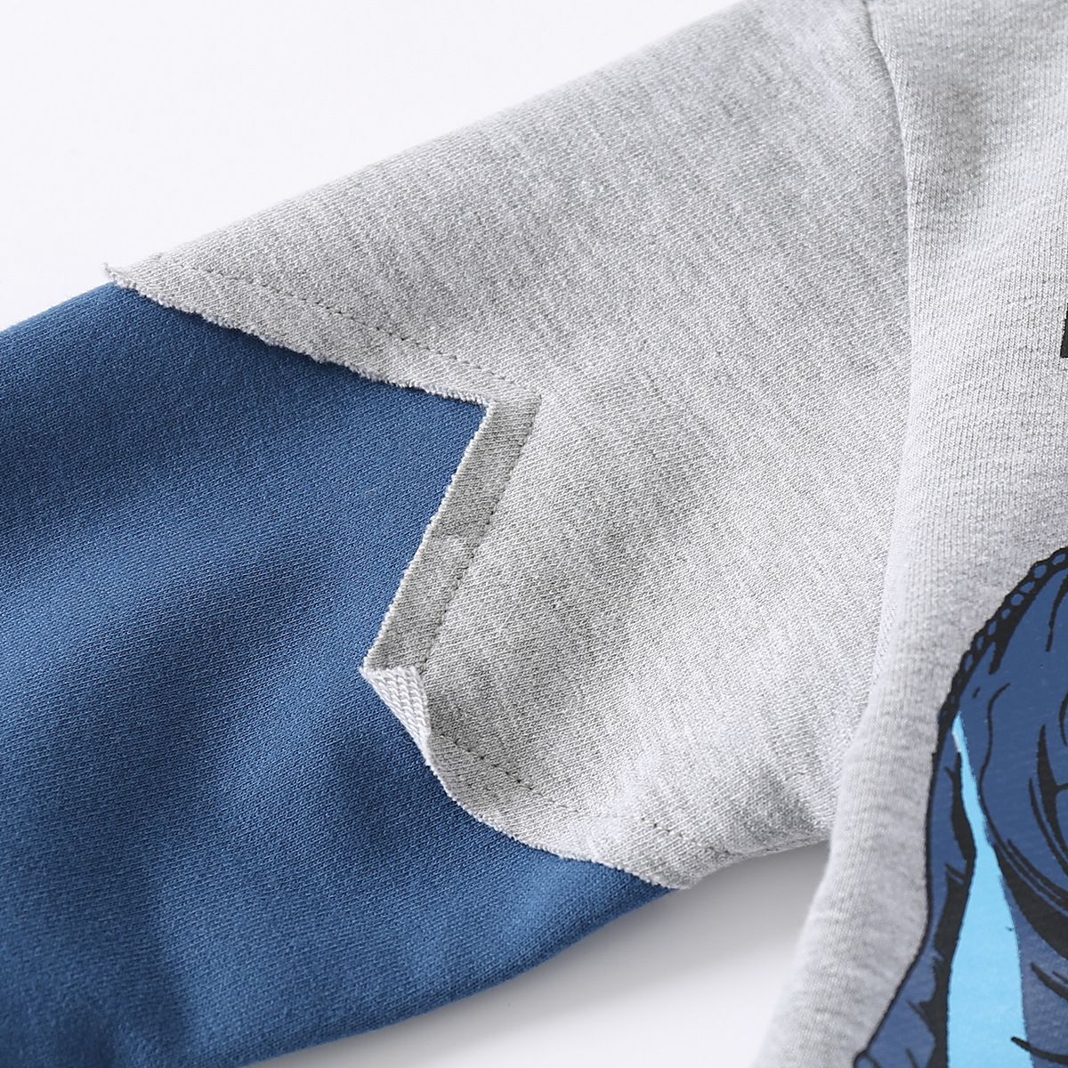 WELLKIDS - 圓領棉質假兩件長袖上衣/大學T-暴龍-灰+藍