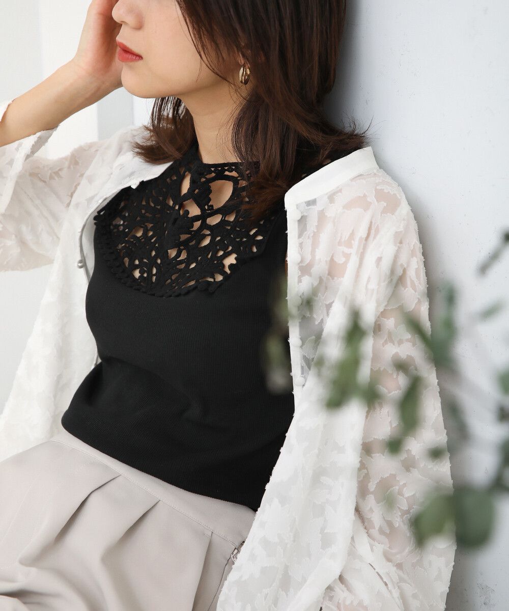 日本 Bab - 蕾絲拼接無袖上衣/大內搭背心-白