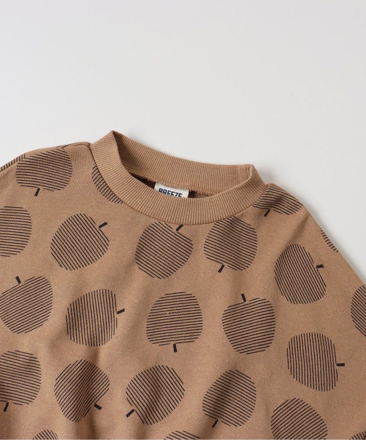 日本 BREEZE - 滿版印花裏毛長袖上衣-蘋果-焦糖