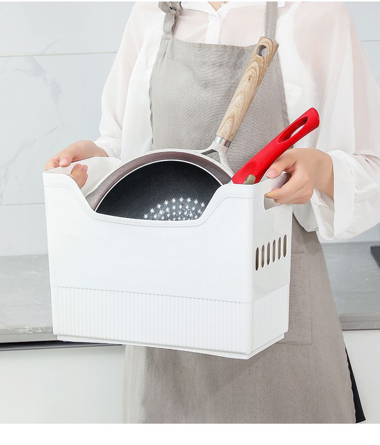 凹型滑輪收納提籃-大號-白色 (34x17x25cm)