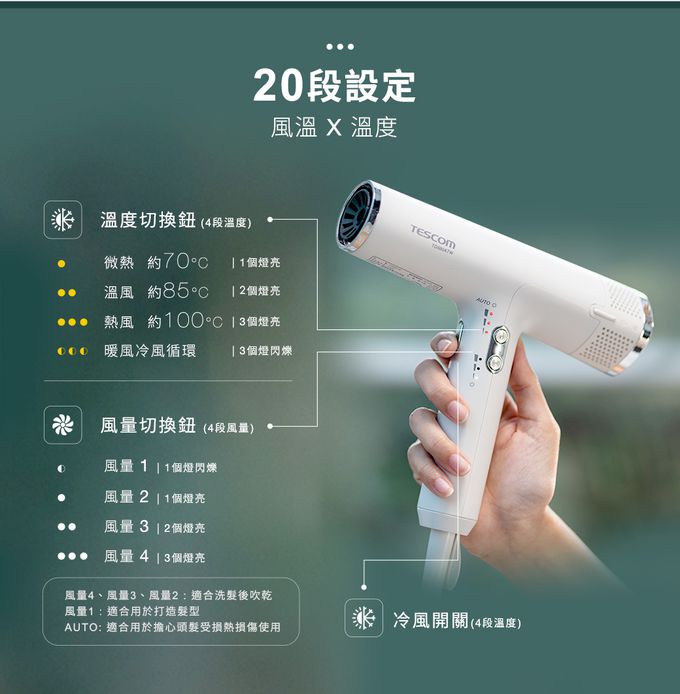 日本 TESCOM - 專業級負離子吹風機 TD880ATW-雪白色