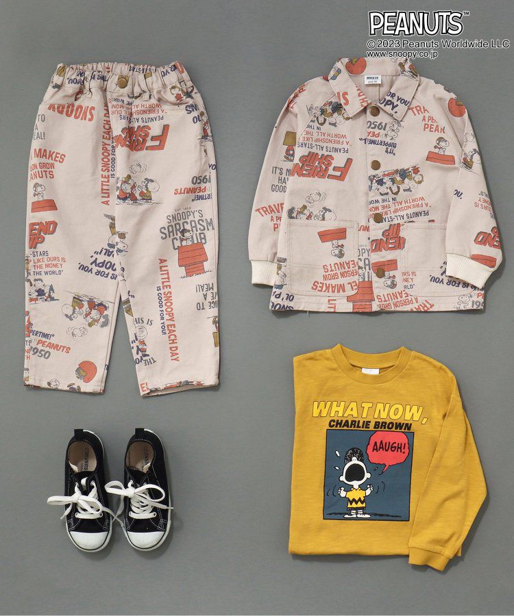 日本 BREEZE - SNOOPY聯名 前後漫畫印花長袖上衣-炭黑