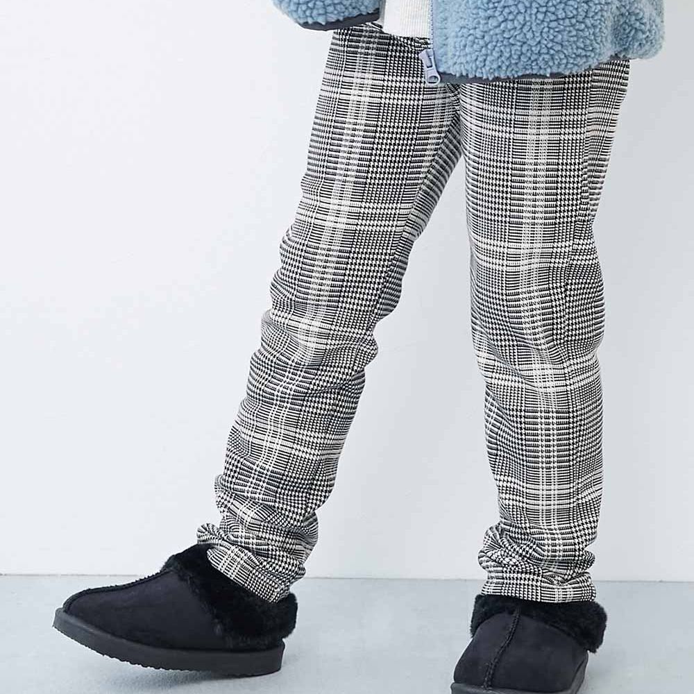 RICH WARM 保暖裏毛合身長褲-細格紋-黑白