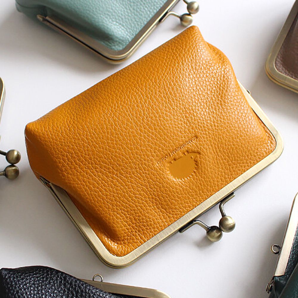北歐風口金質感真皮錢包/收納包-芥末黃 (13x10.5cm)