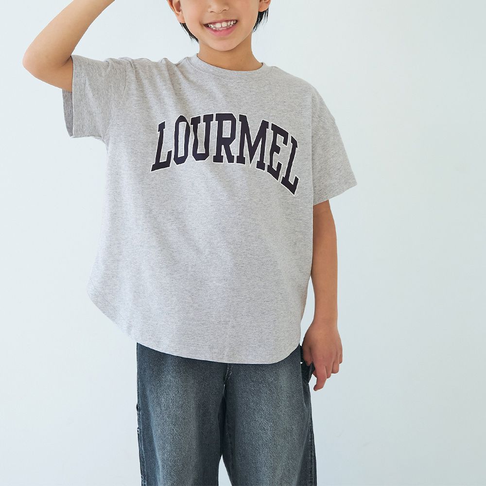 純棉學院風圓弧休閒短袖上衣(小孩)-法文字-灰