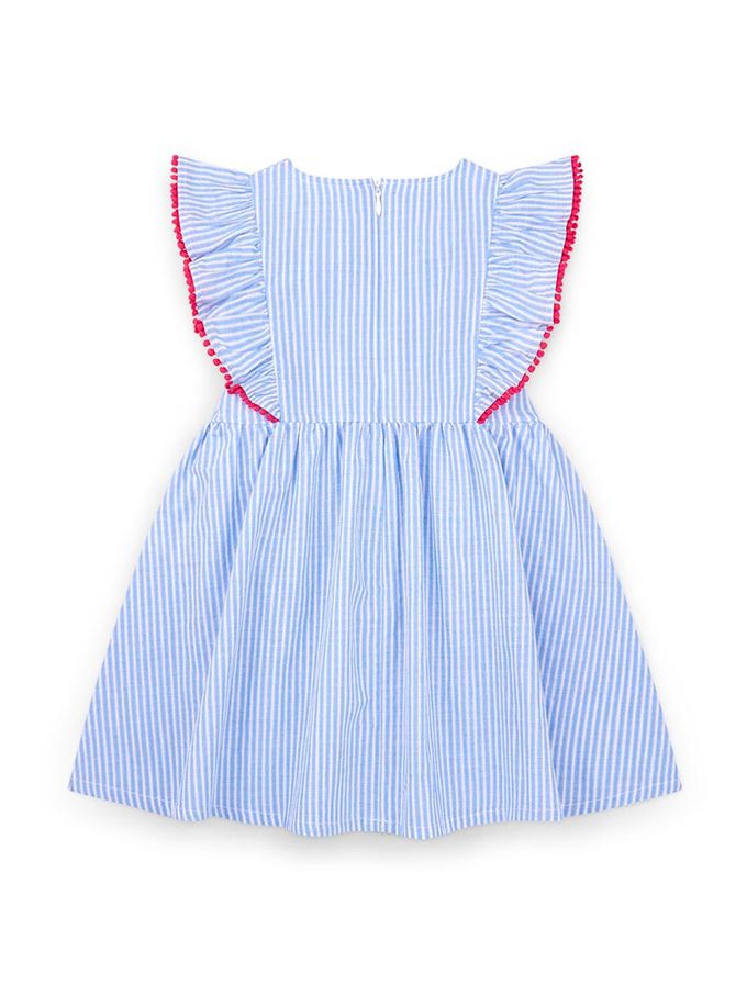 韓國 Jelispoon - 大方直線波浪邊拼接洋裝-藍