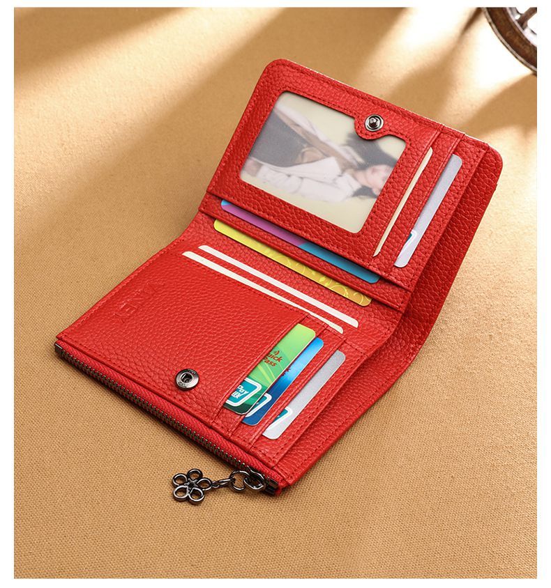 真皮簡約質感拉鏈短夾-紅色 (12x1x10cm)