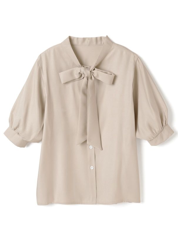 日本 GRL - 大蝴蝶領結五分袖雪紡襯衫-天使白 (F)