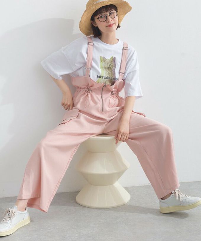 日本 Lupilien - 柔軟可愛抽繩束腰工裝風吊帶褲-海軍藍