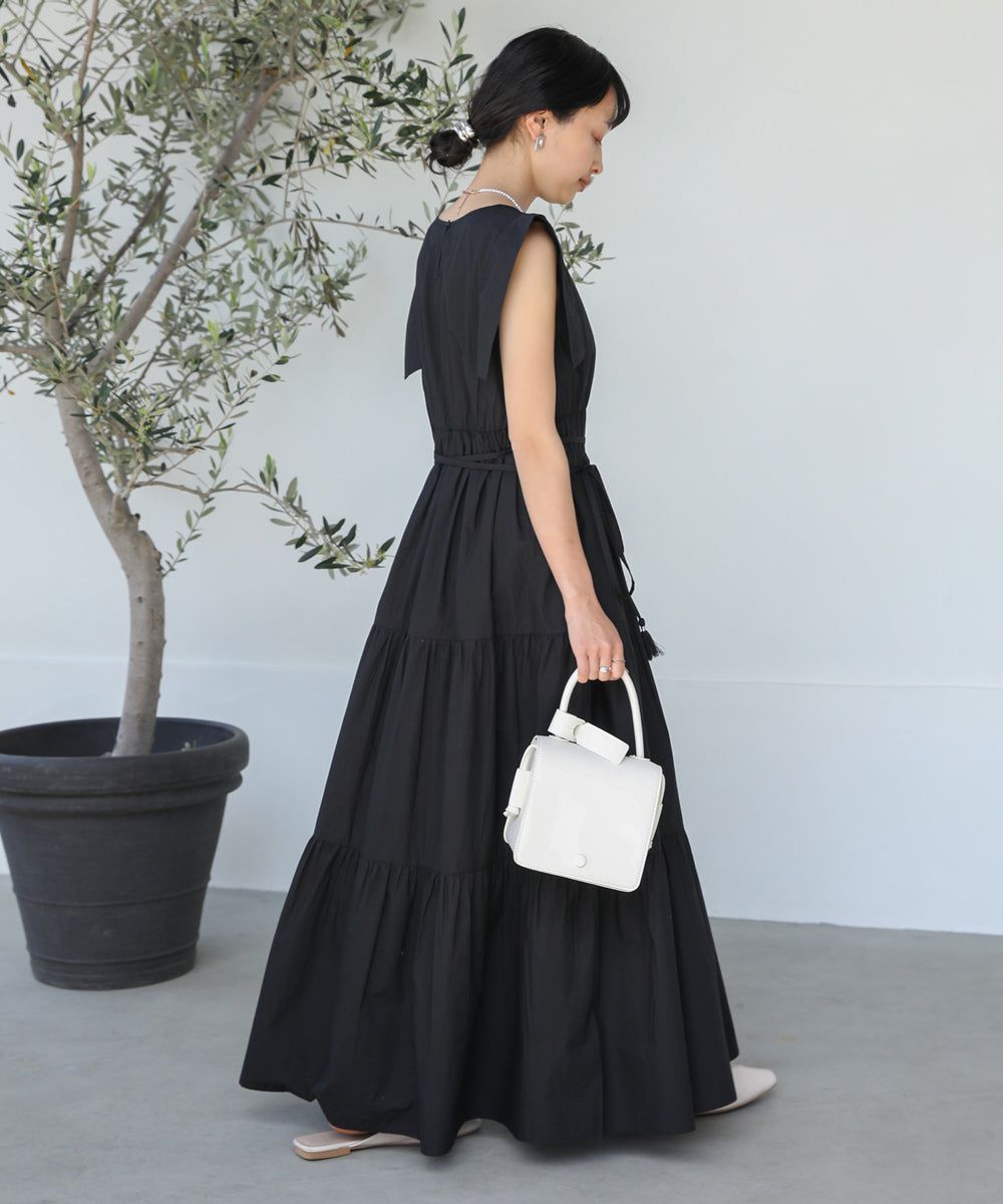 日本 Bab - 浪漫時光層次設計無袖洋裝-黑