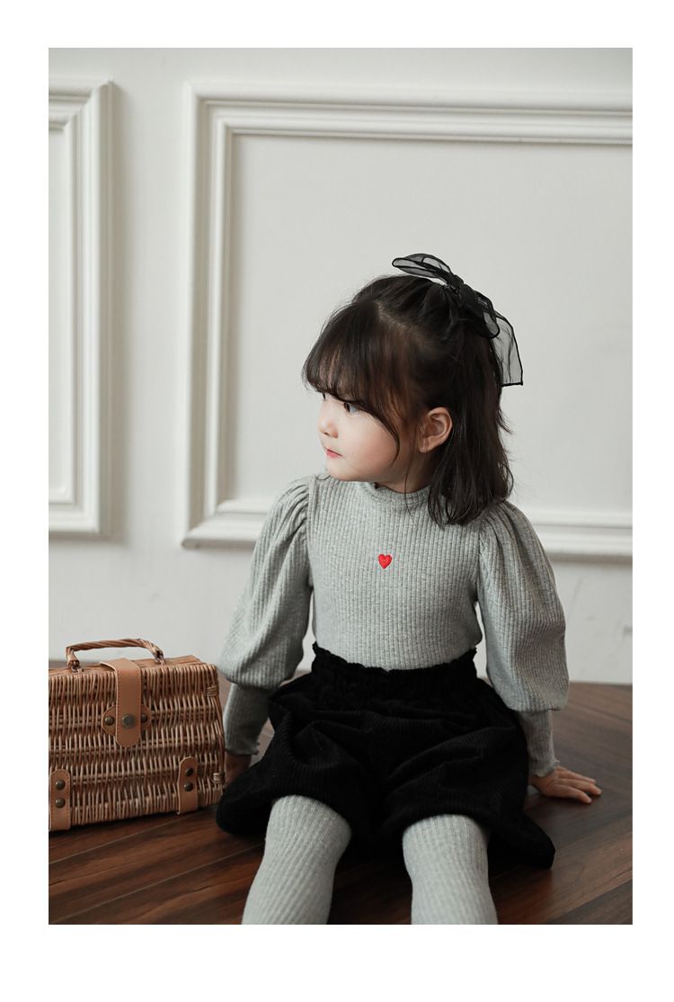 木耳領泡泡袖長袖上衣-小愛心-綠色