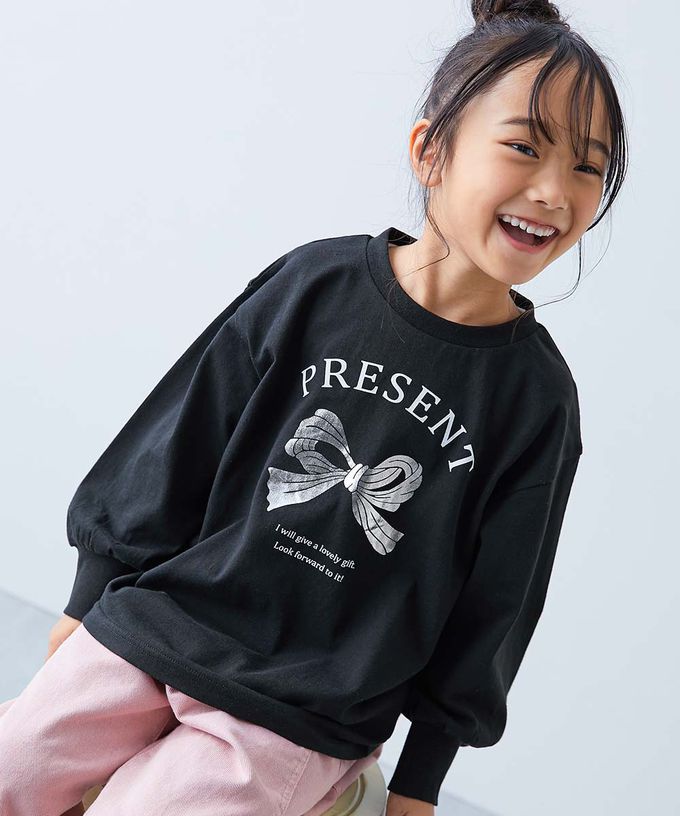 日本 devirock - 100%棉 閃亮金屬印花長袖上衣-雛菊-黑