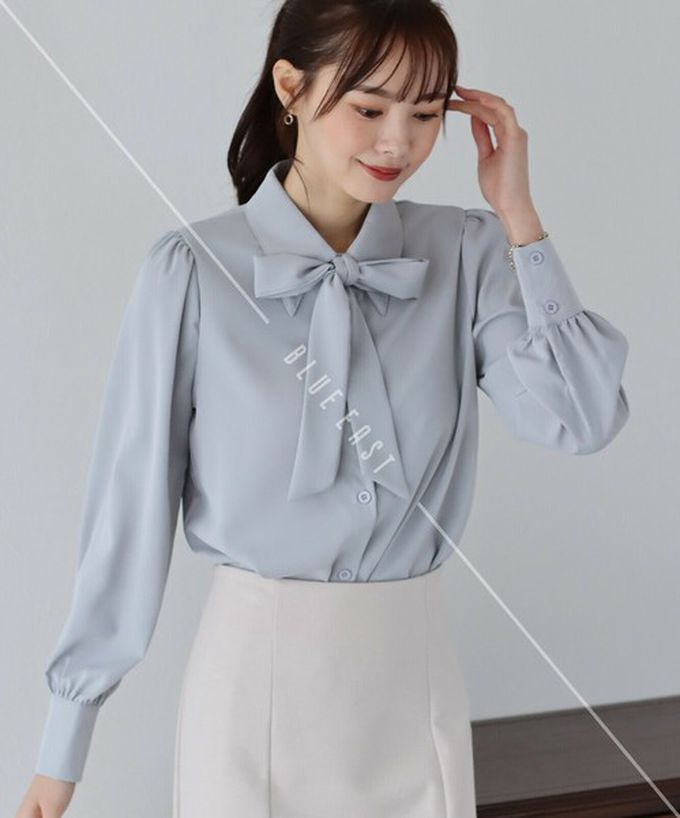 日本 BLUE EAST - 大人氣！優雅扭結雪紡長袖襯衫-花卉-黑