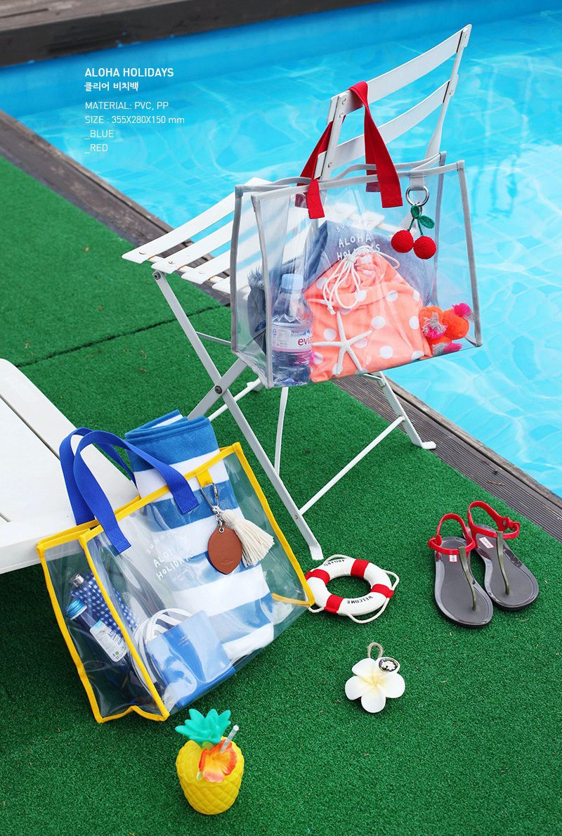 韓國製 - 雙色透明防水包-藍X黃 (35.5X28X15cm)