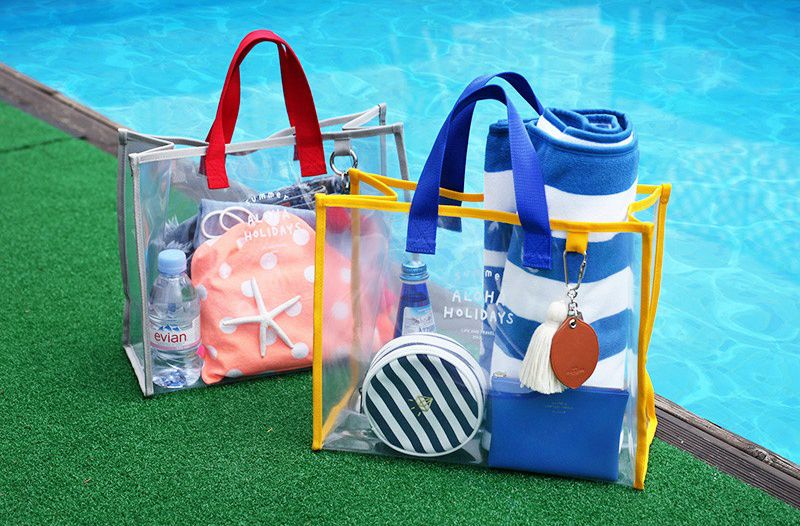 韓國製 - 雙色透明防水包-藍X黃 (35.5X28X15cm)