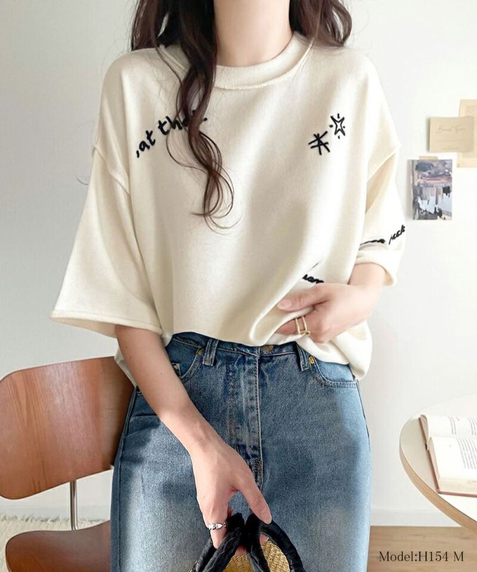 日本 Classical Elf - 率性字母塗鴉落肩寬鬆短袖T恤-炭灰