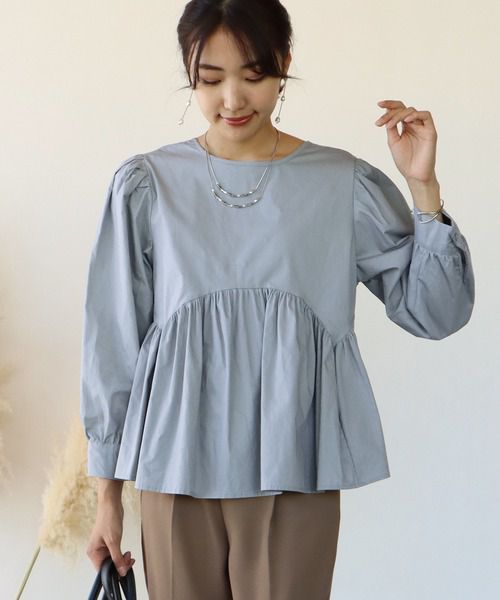 日本 BLUE EAST - 美背綁帶抓皺澎澎長袖上衣-白