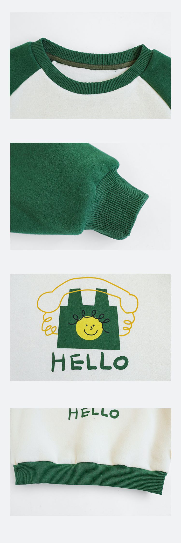 TONGMO - (加絨)卡通圓領保暖長袖上衣/大學T-漢堡-黃+米白