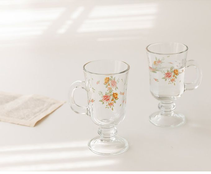 韓國 SSUEIM - 古典玫瑰系列把手玻璃杯2件組225ml