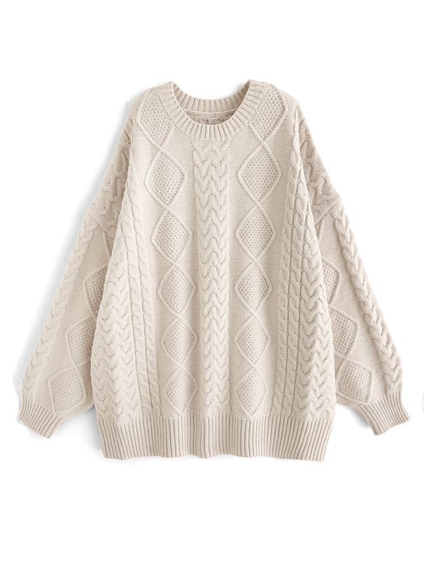 日本 GRL - 慵懶感編織紋長版毛衣-咖啡 (F)