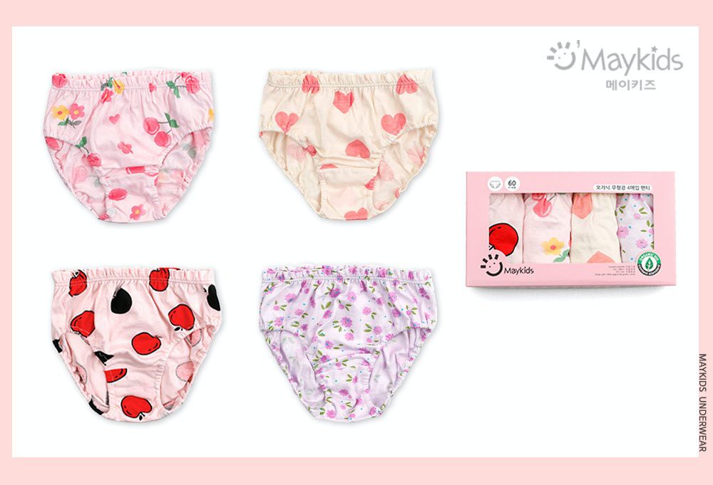韓國 Maykids - 有機棉女寶三角褲四入組-公主花園
