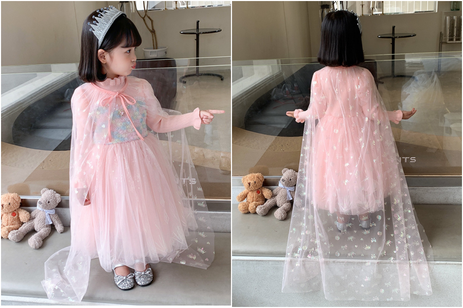 粉嫩玫瑰毛衣紗裙-粉色