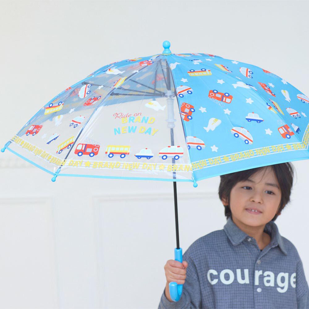日本中谷 - 透明窗設計兒童雨傘/直傘-工具車們-水藍 (45cm(身高105-115cm))