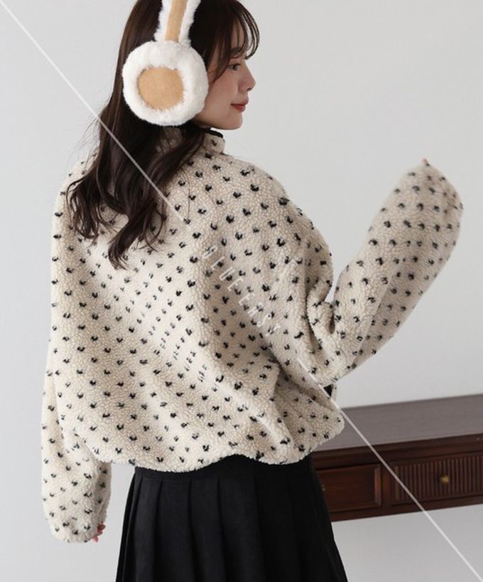 日本 BLUE EAST - 滿版愛心泰迪毛絨溫暖長袖上衣-灰 (M)