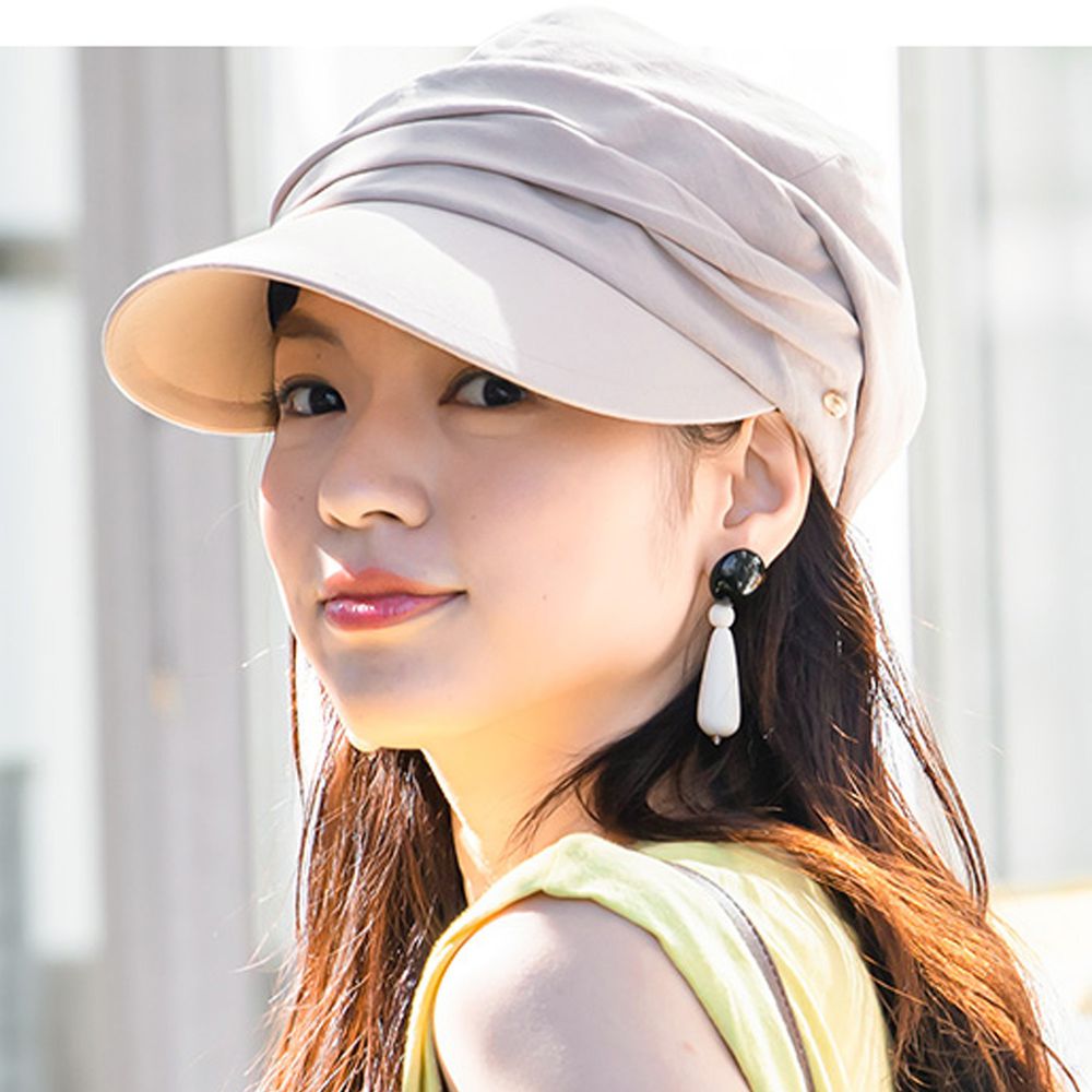 日本 irodori - 抗UV小顏效果遮陽帽-皺摺設計-氣質杏