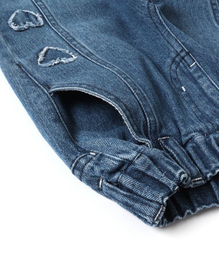 日本 BREEZE - 心形刺繡牛仔廓形長褲-海軍藍