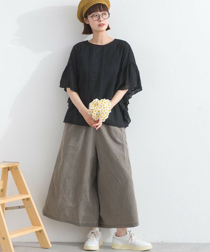 日本 Lupilien - 100%印度棉 細緻緹花大寬袖上衣-米杏