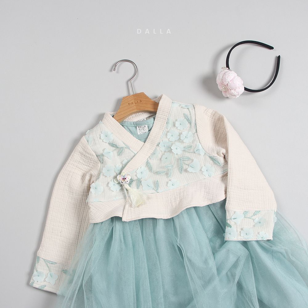 韓國 Dalla - 片片花朵流蘇2件式生活韓服-薄荷綠