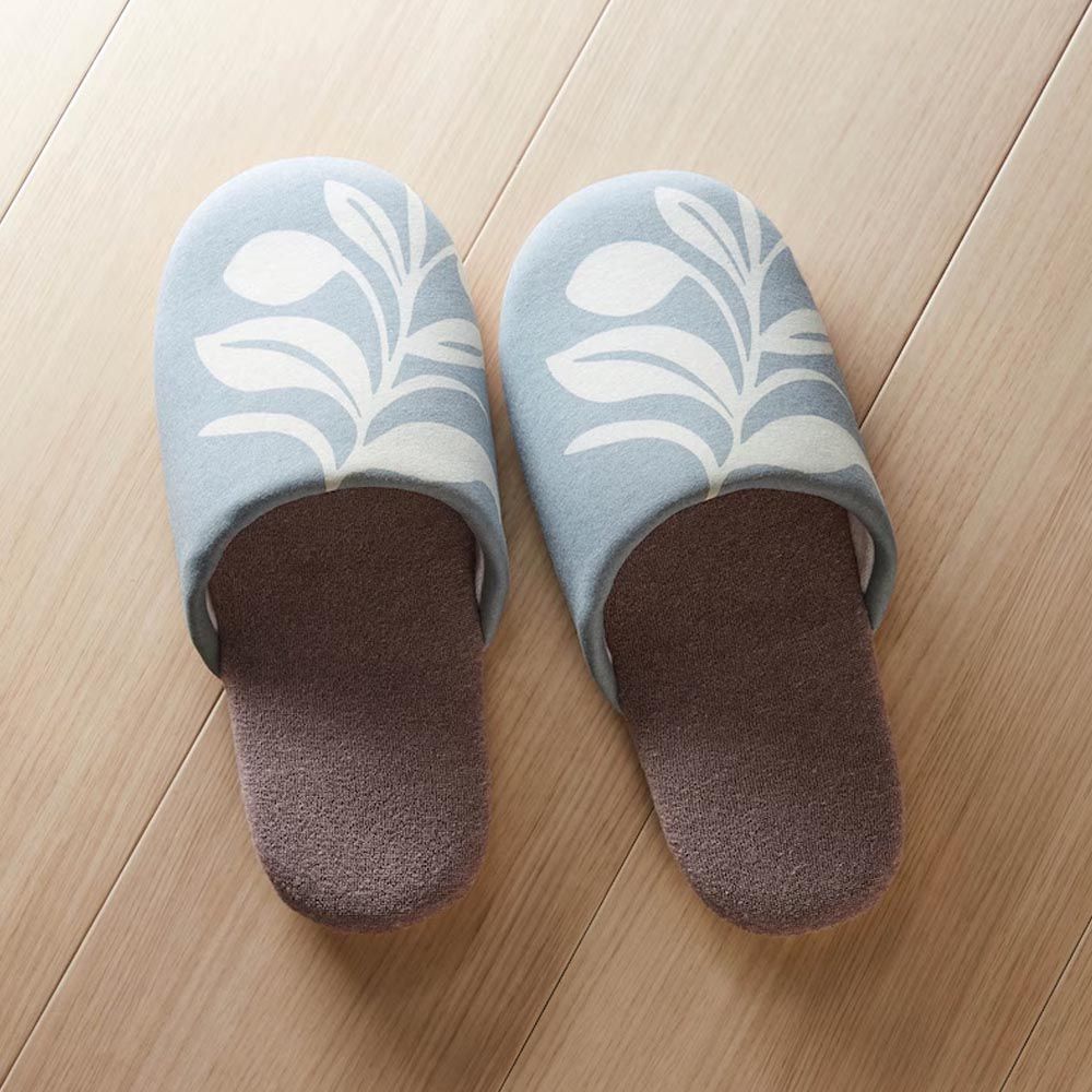 日本千趣會 - 北歐風 印花室內拖鞋-葉片-水藍