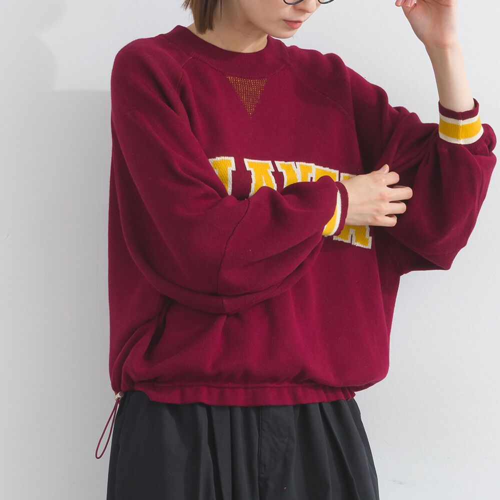 明亮撞色學院風抽繩針織上衣-酒紅