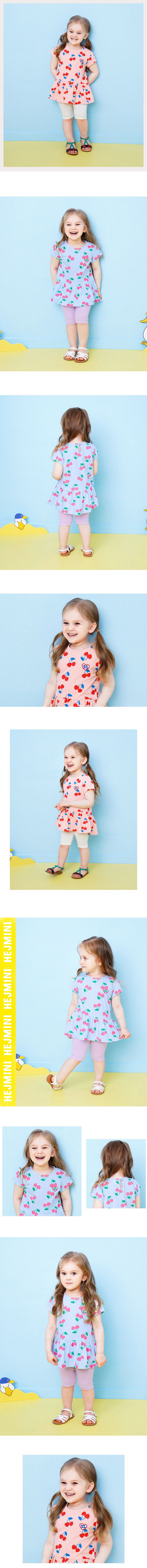 韓國 HEJMINI - 荷葉下擺滿版櫻桃上衣-粉紅