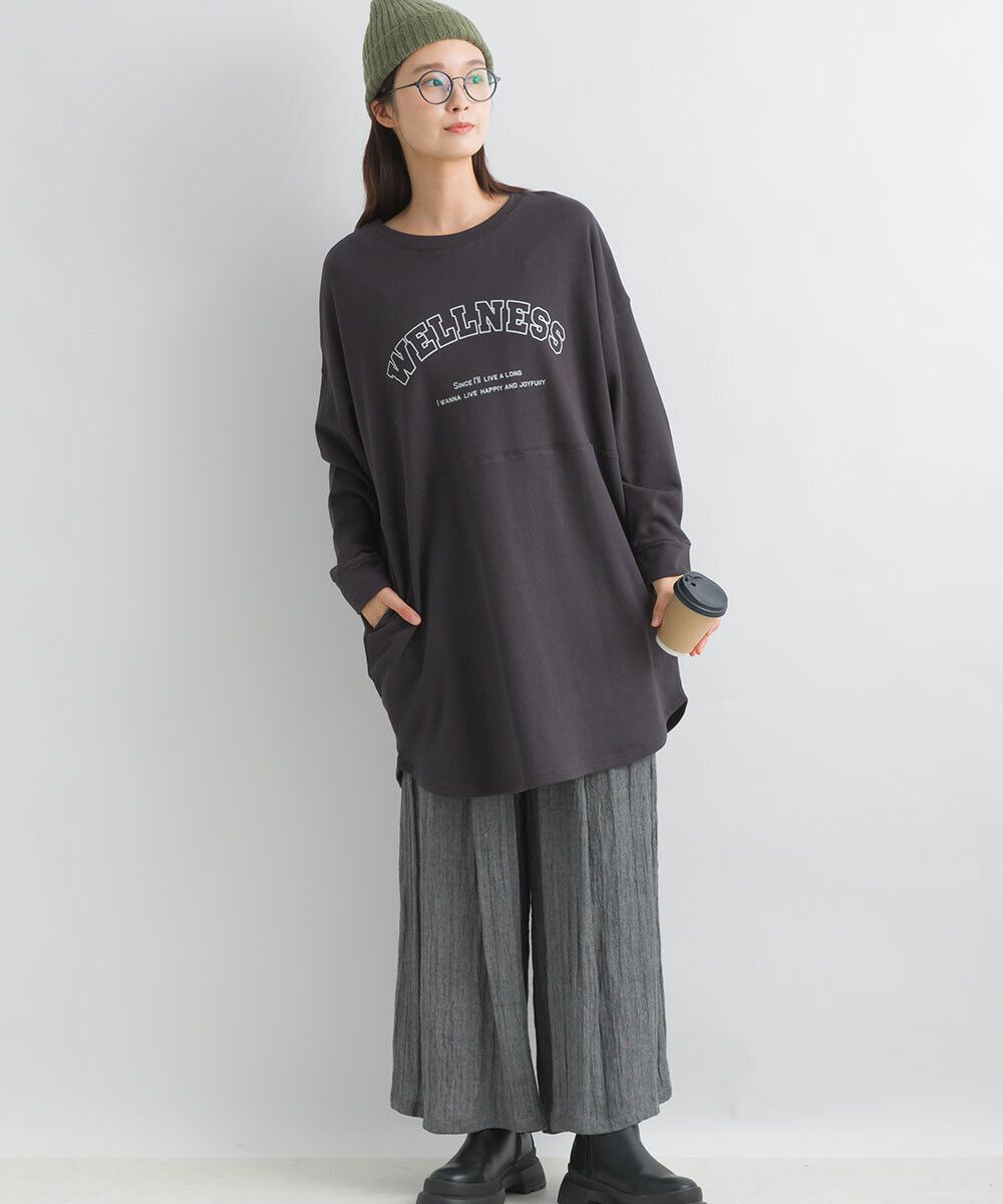 日本女裝代購 - 100%美國棉印花長版長袖上衣-淺灰