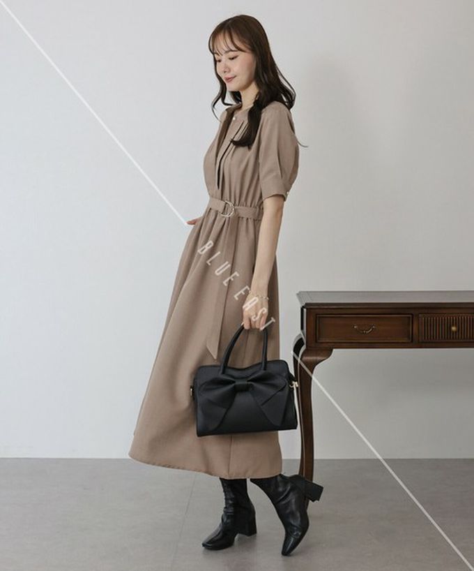 日本 BLUE EAST - 2way俏麗蝴蝶結方型手提/側背包-卡其