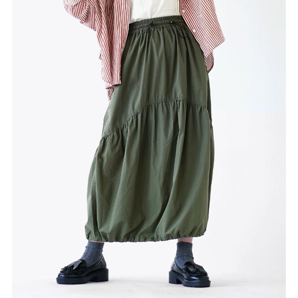 日本 zootie - 不規則設計抽繩工裝裙-軍綠