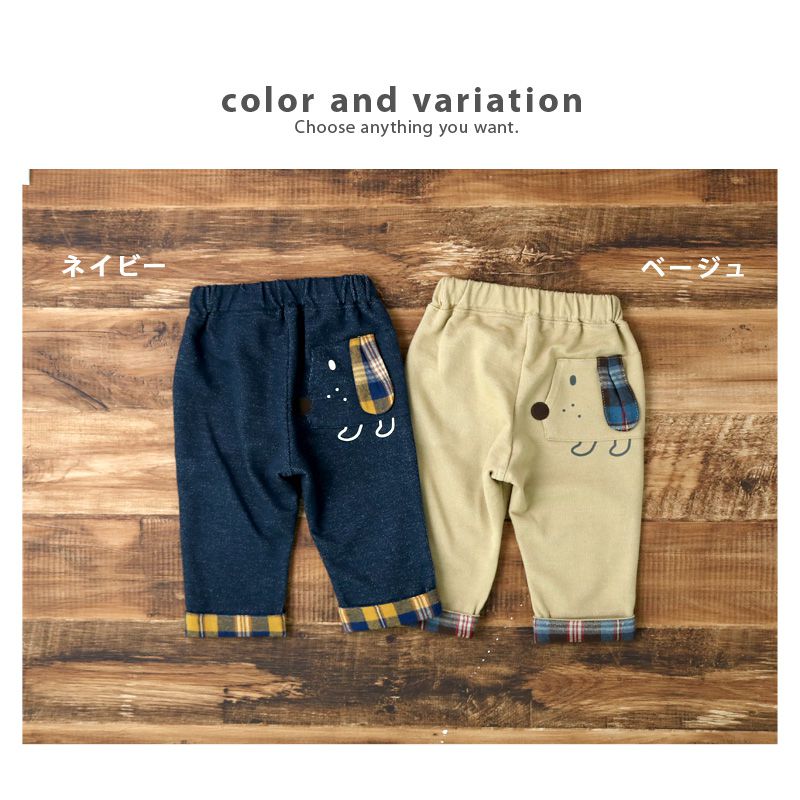 日本 ZOOLAND - 印花拼接七分褲-狗狗格紋-深藍