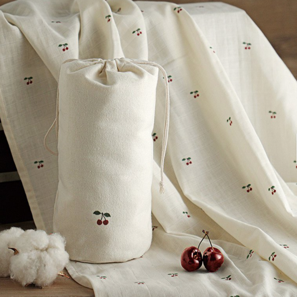 日本霜山 - 樱桃印花嬰幼兒棉紗蓋毯(附收納袋) (112x112cm)