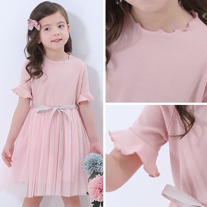 日本 Maison de Ravi - 滾花邊領短袖紗裙洋裝-星塵藍