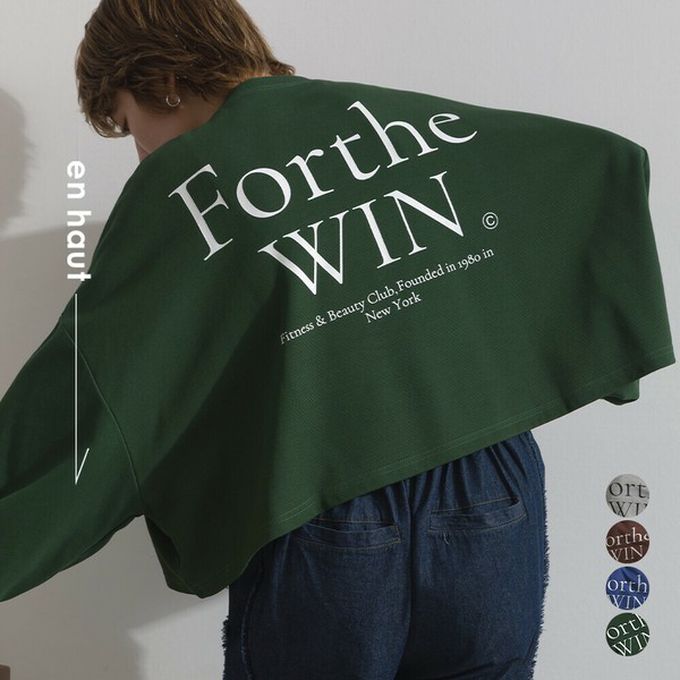 日本 Lupilien - 背後英文印花寬鬆休閒短版上衣-海軍藍