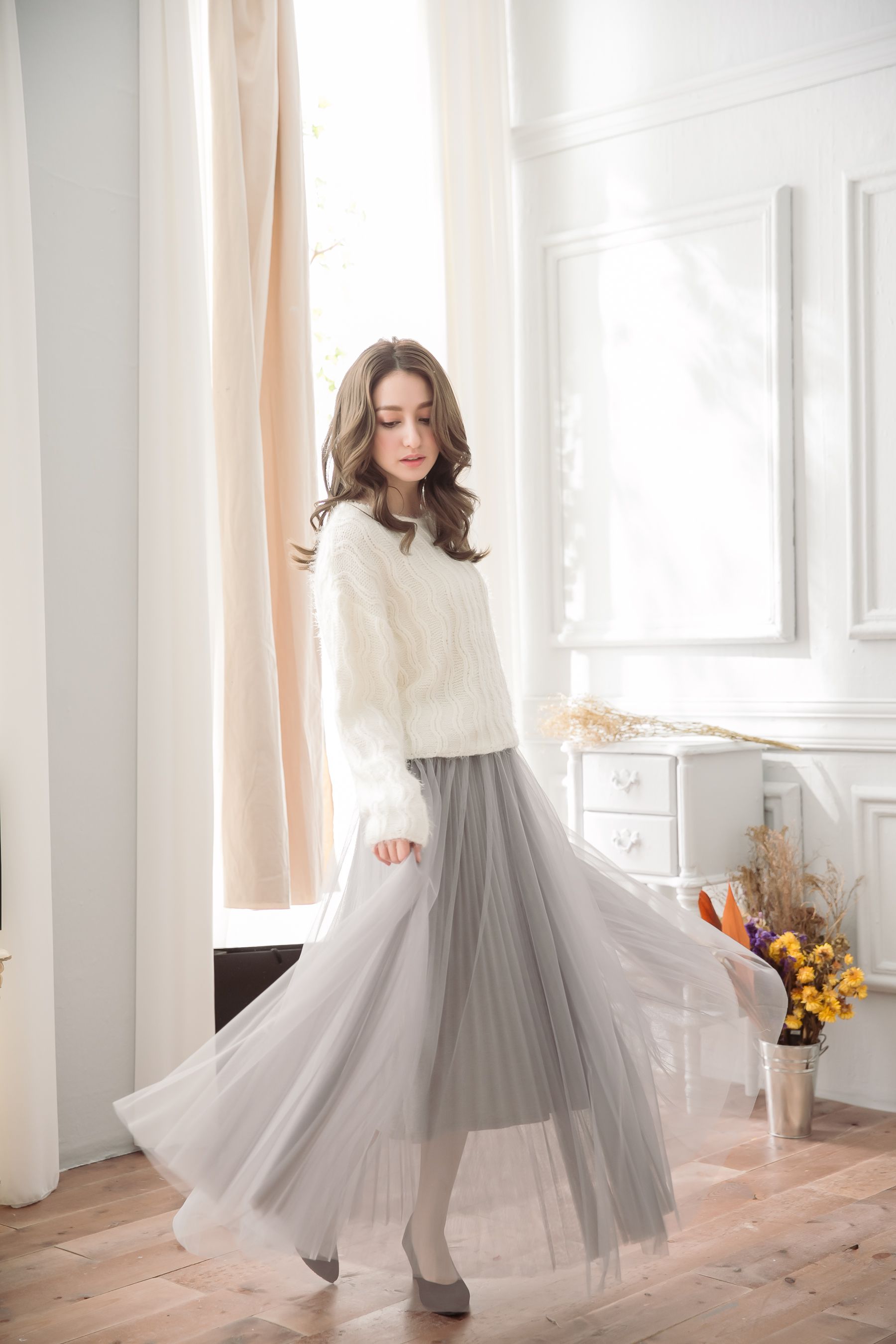 Peachy - 獨家訂製綿柔法式浪漫三層蓬紗裙-三層蓬版-溫柔灰 (F)