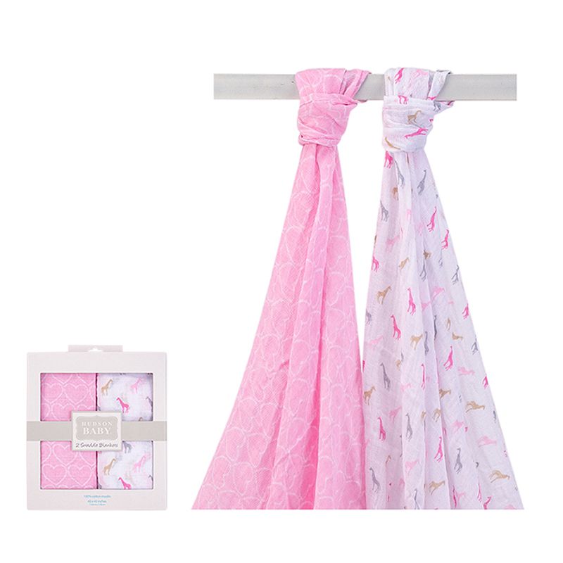 美國 Luvable Friends - 甜蜜寶貝多用途嬰兒棉紗包巾2入禮盒組-愛心長頸鹿