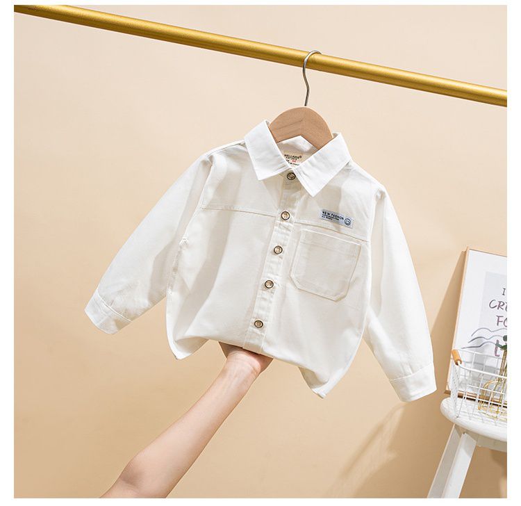 WELLKIDS - 寬松翻領長袖襯衫-灰藍色