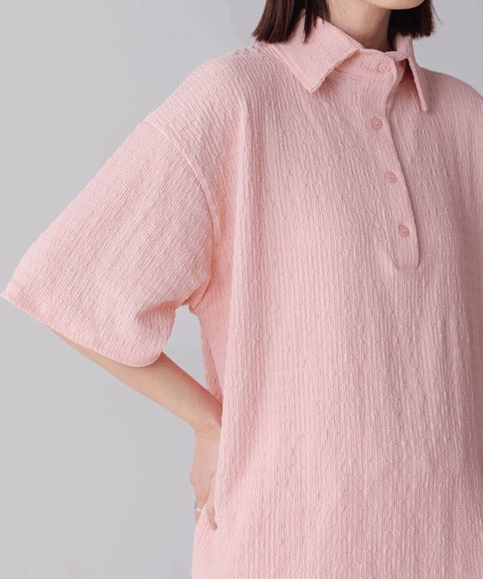 日本 Bab - 精緻紋理都會感五分袖上衣-粉紅