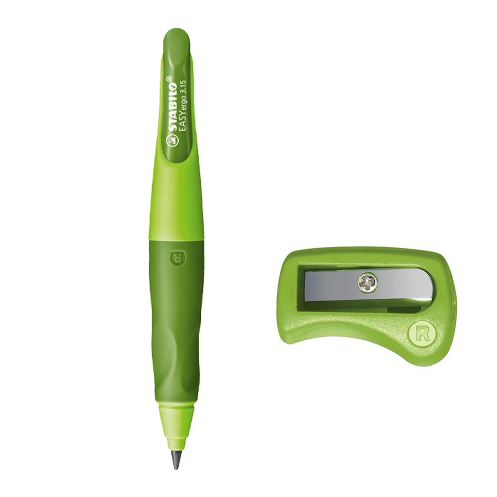 STABILO思筆樂 - 3.15mm 胖胖鉛 人體工學自動鉛筆 右手 淺綠/深綠 附削鉛筆器