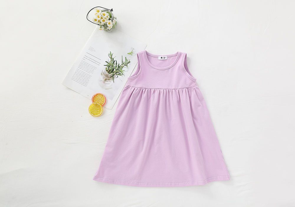 糖果色棉質無袖連身洋裝-白色